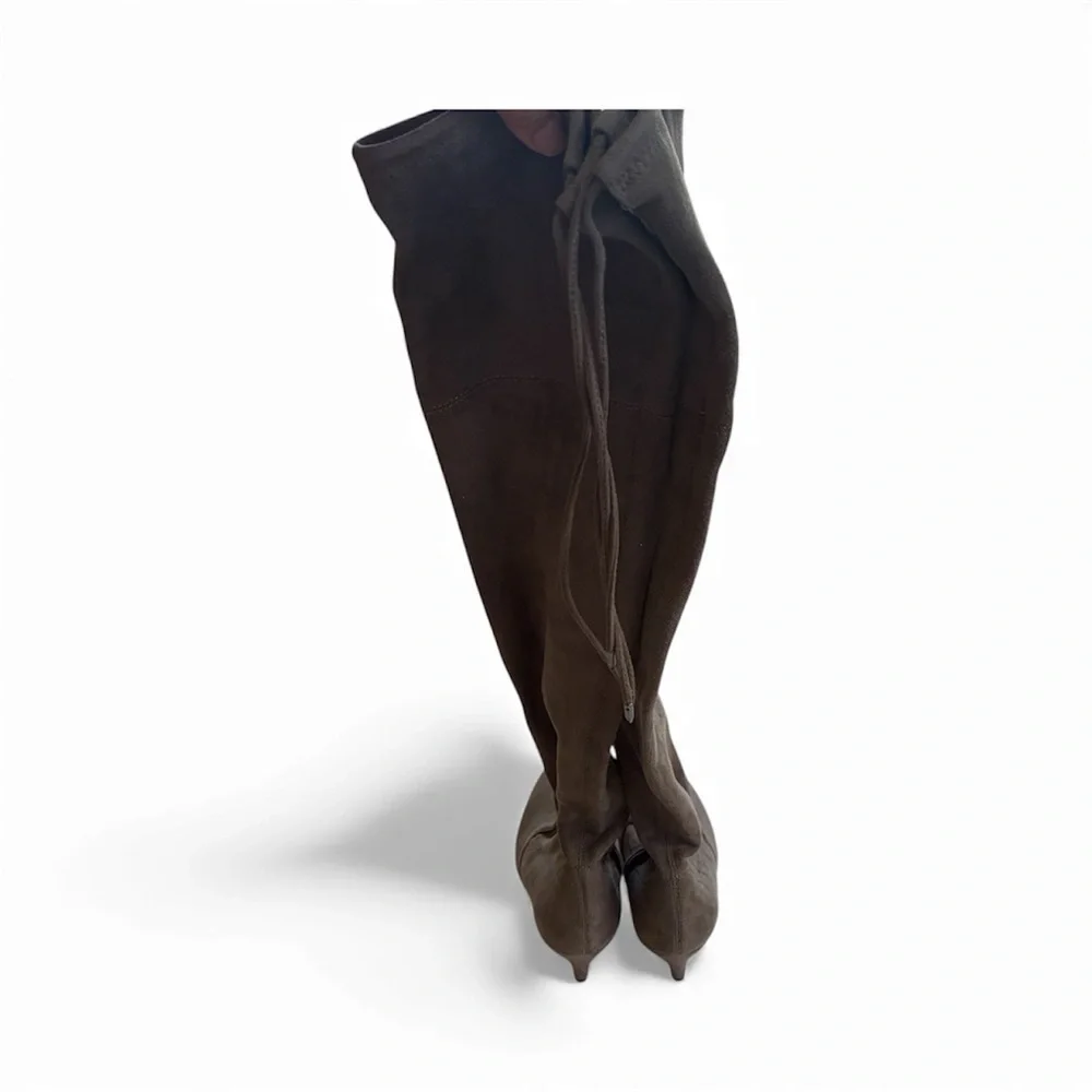 Sam Edleman  Kristie Pointed Toe Kitten Heel Taupe Over The Knee Boots Size 8
